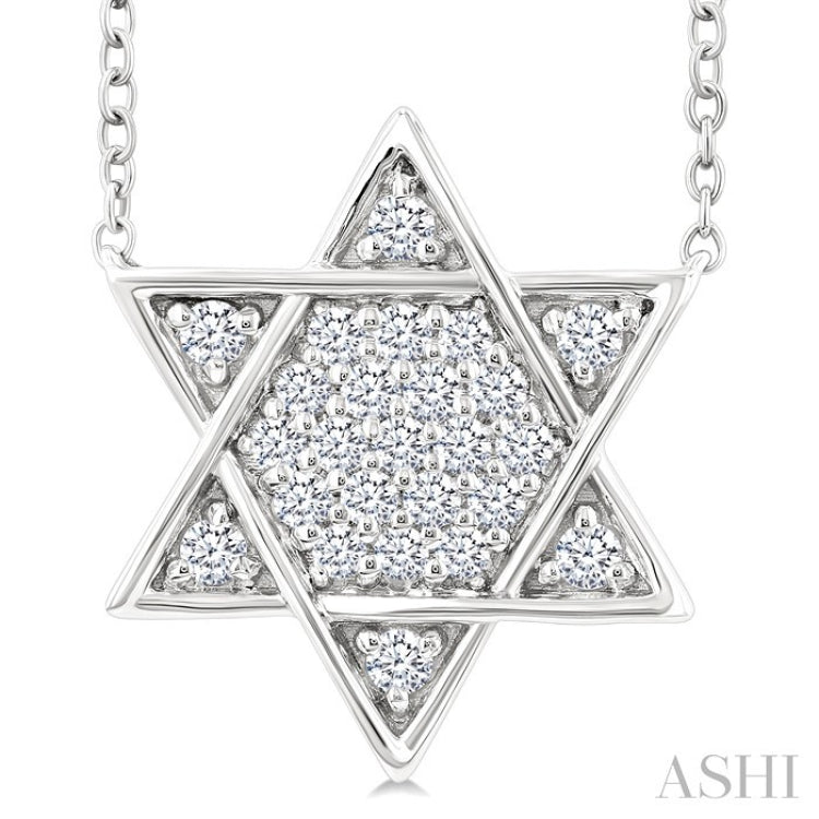1/4 Ctw Star of David Round Cut Diamond Fashion Pendant With Chain in 14K White Gold