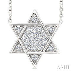 1/4 Ctw Star of David Round Cut Diamond Fashion Pendant With Chain in 14K White Gold