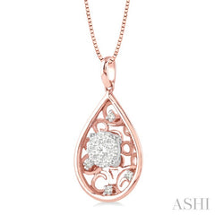 1/4 Ctw Round Cut Diamond Lovebright Pendant in 14K Rose and White Gold with Chain