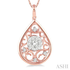 1/4 Ctw Round Cut Diamond Lovebright Pendant in 14K Rose and White Gold with Chain