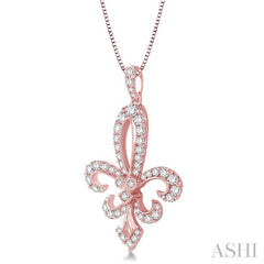 3/4 Ctw Round Cut Diamond Fleur De Lis Pendant in 14K Rose Gold with Chain