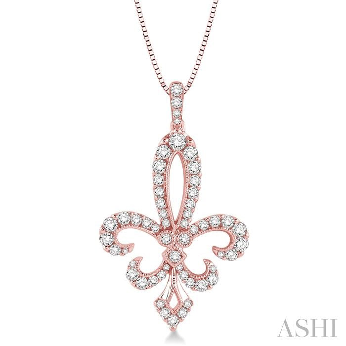 3/4 Ctw Round Cut Diamond Fleur De Lis Pendant in 14K Rose Gold with Chain