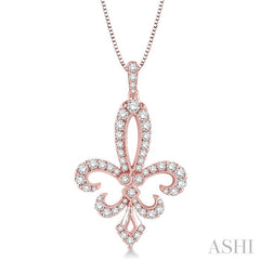 3/4 Ctw Round Cut Diamond Fleur De Lis Pendant in 14K Rose Gold with Chain