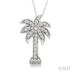 1/10 Ctw Palm Tree Round Cut Diamond Pendant in 10K White Gold with Chain
