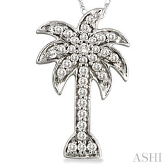 1/10 Ctw Palm Tree Round Cut Diamond Pendant in 10K White Gold with Chain