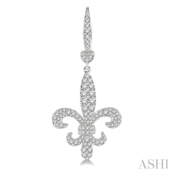 1 1/6 Ctw Fleur De Lis Motif Round Cut Diamond Earring in 14K White Gold