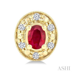 4x3 MM Oval Shaped Ruby and 1/10 Ctw Round Cut Diamond Earrings in 10K Yellow Gold