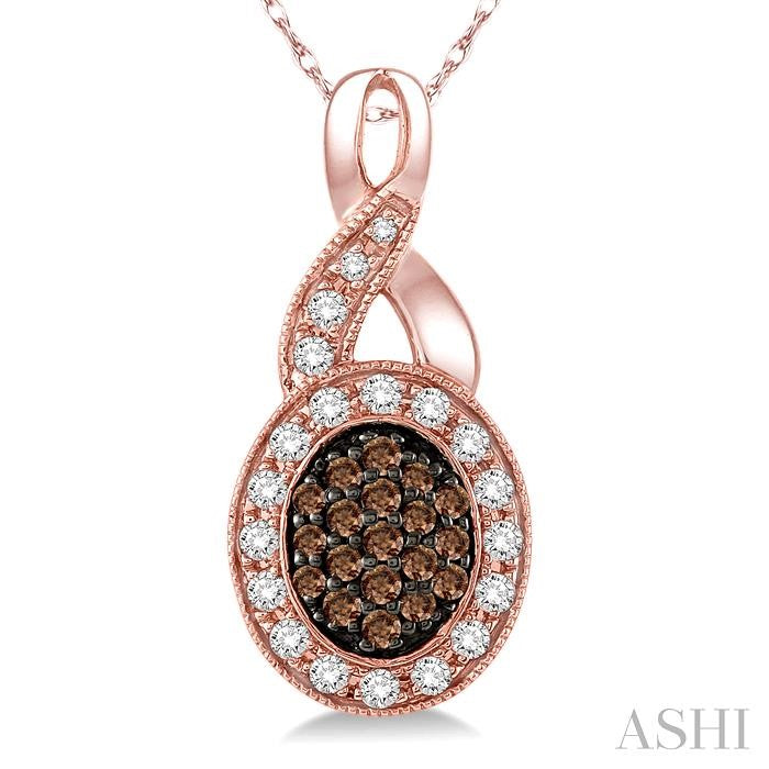 1/3 Ctw Round Cut White and Champagne Brown Diamond Pendant in 10K Rose Gold with Chain