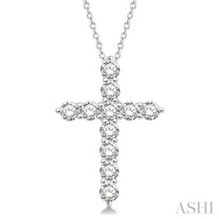 1 1/2 Ctw Round Cut Diamond Cross Pendant in 14K White Gold with Chain