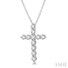 3 Ctw Round Cut Diamond Cross Pendant in 14K White Gold with Chain