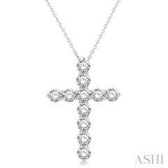3 Ctw Round Cut Diamond Cross Pendant in 14K White Gold with Chain