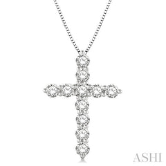 1 Ctw Round Cut Diamond Cross Pendant in 14K White Gold with Chain