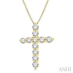 1 Ctw Round Cut Diamond Cross Pendant in 14K Yellow Gold with Chain