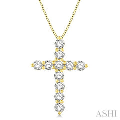 1 Ctw Round Cut Diamond Cross Pendant in 14K Yellow Gold with Chain