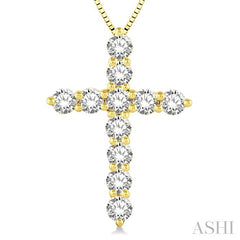 1 Ctw Round Cut Diamond Cross Pendant in 14K Yellow Gold with Chain