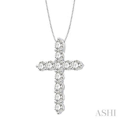 3/4 Ctw Round Cut Diamond Cross Pendant in 14K White Gold with Chain