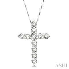 3/4 Ctw Round Cut Diamond Cross Pendant in 14K White Gold with Chain