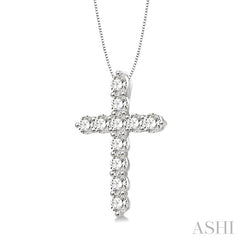 1/2 Ctw Round Cut Diamond Cross Pendant in 14K White Gold with Chain