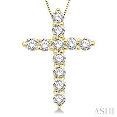 1/2 Ctw Round Cut Diamond Cross Pendant in 14K Yellow Gold with Chain