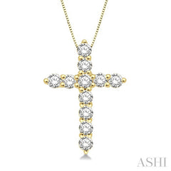 1/4 Ctw Round Cut Diamond Cross Pendant in 14K Yellow Gold with Chain