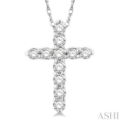 1/10 Ctw Round Cut Diamond Cross Pendant in 10K White Gold with Chain