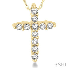 1/20 Ctw Round Cut Diamond Cross Petite Pendant in 14K Yellow Gold with Chain