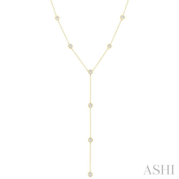 1 Ctw Bezel Set Round Cut Diamond Y-Shape Lariat Station Necklace in 14K Yellow Gold