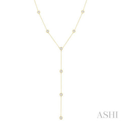 1 Ctw Bezel Set Round Cut Diamond Y-Shape Lariat Station Necklace in 14K Yellow Gold