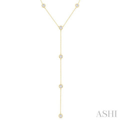 1 Ctw Bezel Set Round Cut Diamond Y-Shape Lariat Station Necklace in 14K Yellow Gold