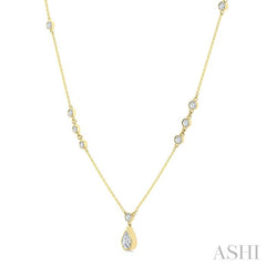 1/2 Ctw Bezel Set Pear and Round Cut Diamond Drop Necklace in 14K Yellow Gold