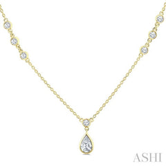 1/2 Ctw Bezel Set Pear and Round Cut Diamond Drop Necklace in 14K Yellow Gold
