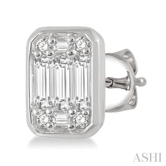 1/2 Ctw Octagonal Shape Baguette and Round Cut Diamond Bezel Stud Earrings in 14K White Gold