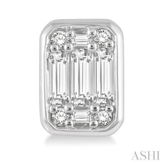 1/2 Ctw Octagonal Shape Baguette and Round Cut Diamond Bezel Stud Earrings in 14K White Gold
