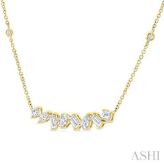 1 1/10 Ctw Mixed Diamond Cut Fashion Station Necklace in 14K Yellow Gold