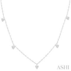 1/3 Ctw Lovebright Heart Motif Round Cut Diamond Station Necklace in 14K White Gold