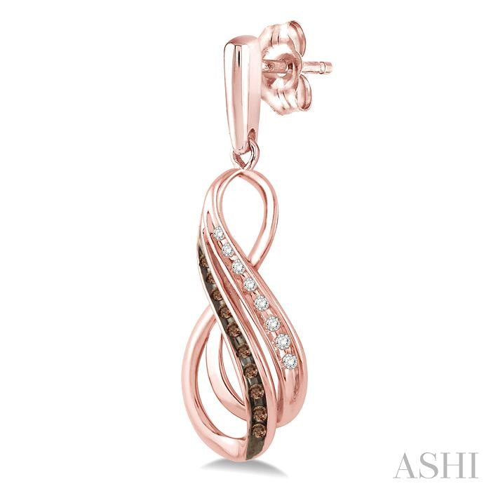 1/6 Ctw Round Cut White and Champagne Brown Diamond Earrings in 14K Rose Gold