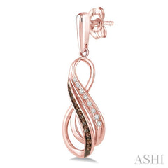1/6 Ctw Round Cut White and Champagne Brown Diamond Earrings in 14K Rose Gold