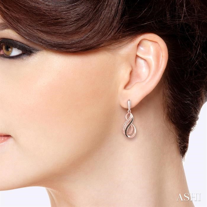 1/6 Ctw Round Cut White and Champagne Brown Diamond Earrings in 14K Rose Gold
