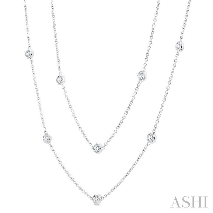 2 Ctw Bezel Set Round Cut Diamond Station Long Necklace in 14K White Gold