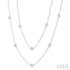 2 Ctw Bezel Set Round Cut Diamond Station Long Necklace in 14K White Gold