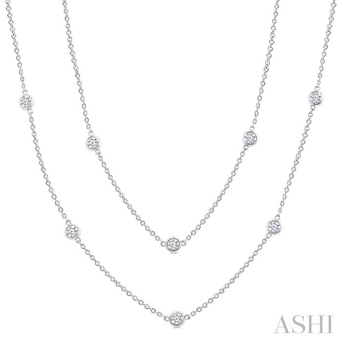 2 Ctw Bezel Set Round Cut Diamond Station Long Necklace in 14K White Gold