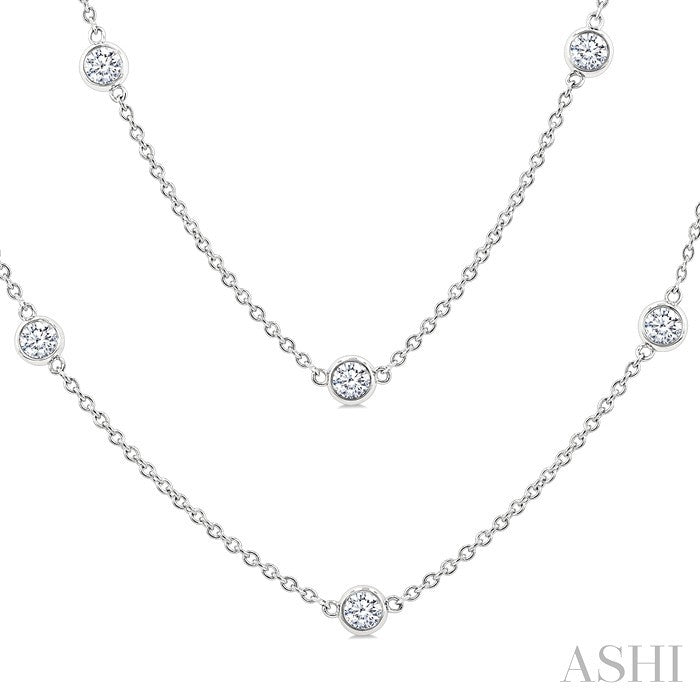 2 Ctw Bezel Set Round Cut Diamond Station Long Necklace in 14K White Gold