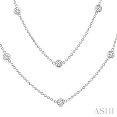 2 Ctw Bezel Set Round Cut Diamond Station Long Necklace in 14K White Gold