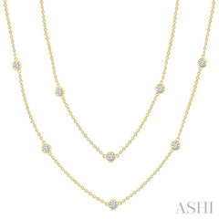 2 Ctw Bezel Set Round Cut Diamond Station Long Necklace in 14K Yellow Gold