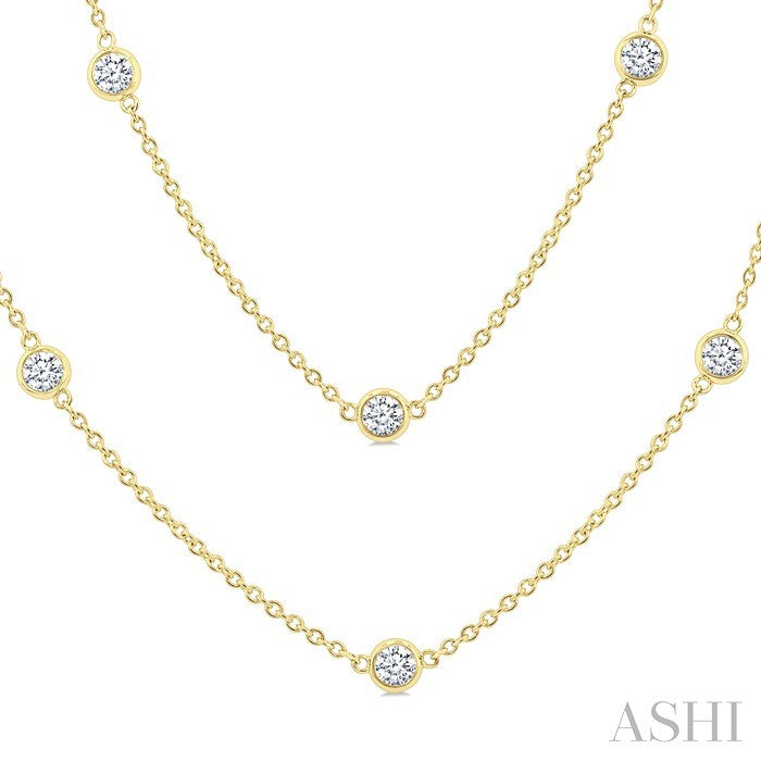 2 Ctw Bezel Set Round Cut Diamond Station Long Necklace in 14K Yellow Gold