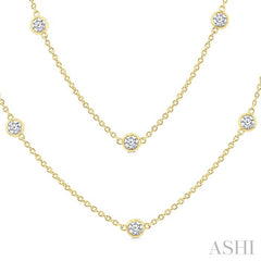 2 Ctw Bezel Set Round Cut Diamond Station Long Necklace in 14K Yellow Gold