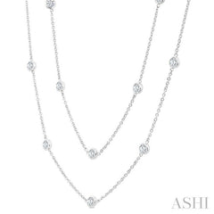 3 Ctw Bezel Set Round Cut Diamond Station Long Necklace in 14K White Gold