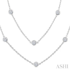 3 Ctw Bezel Set Round Cut Diamond Station Long Necklace in 14K White Gold