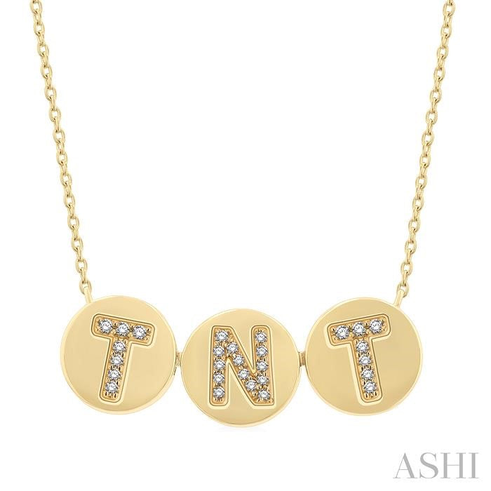 1/10 Ctw 'TNT' Nameplate Round Cut Diamond Necklace in 10K Yellow Gold