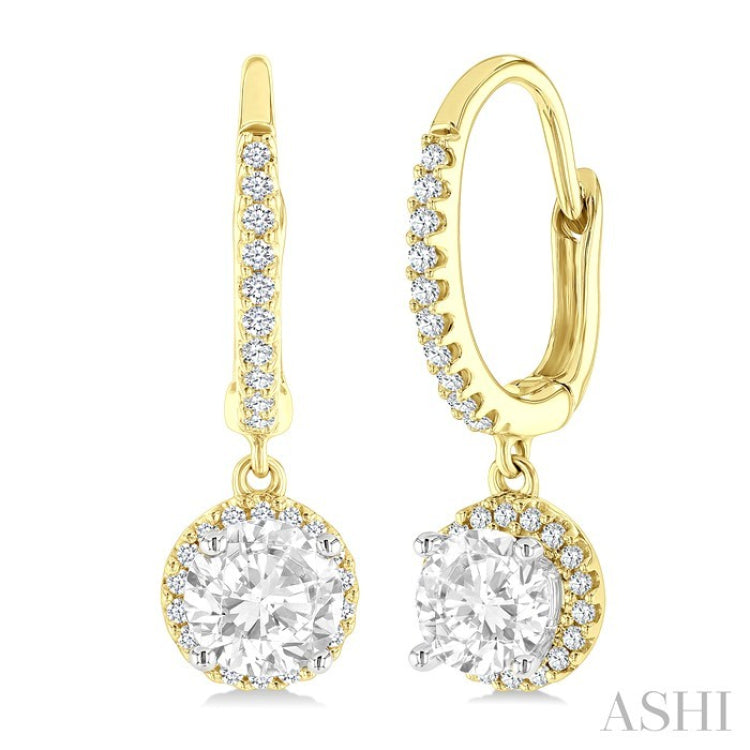 4 MM White Topaz and 1/5 Ctw Round Cut Diamond Semi-Precious Fashion Hoop Earrings in 14K Yellow and White Gold